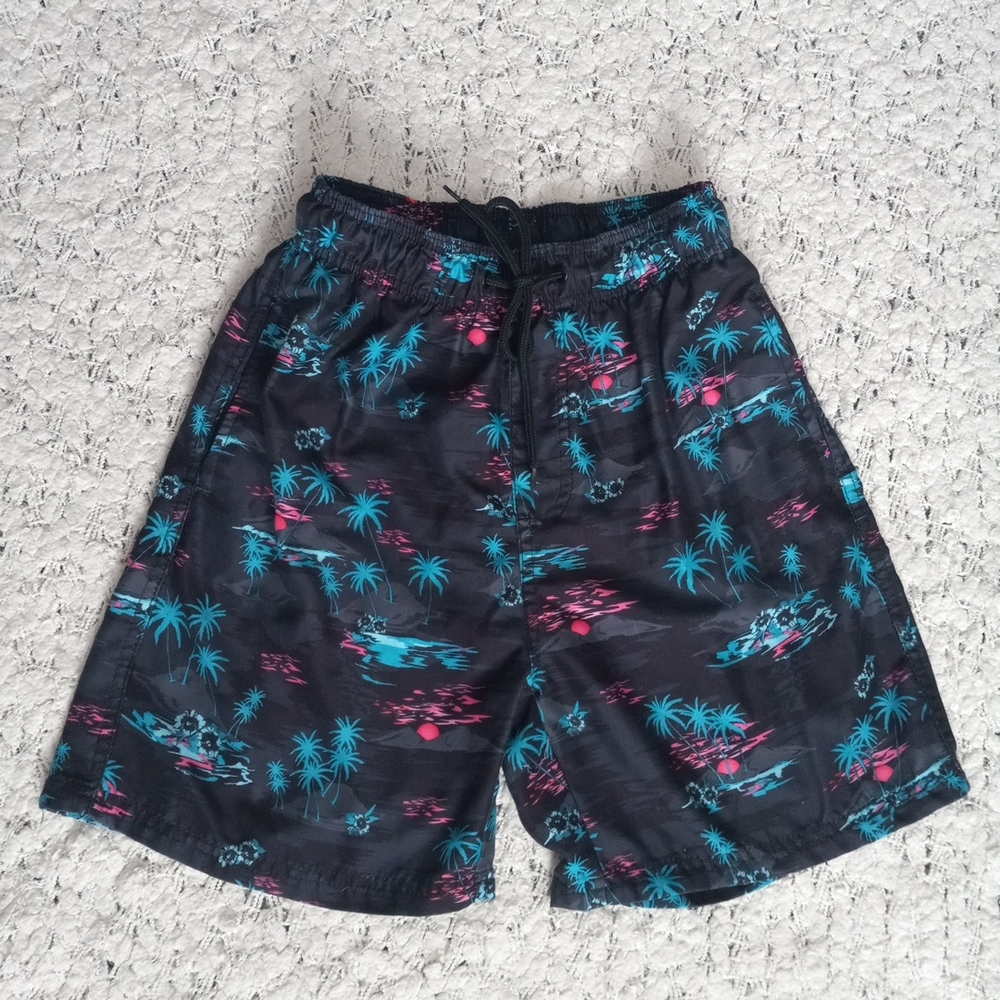 Burnside Black and Teal Tropical Board Swim Boy Shorts Trunks Size S